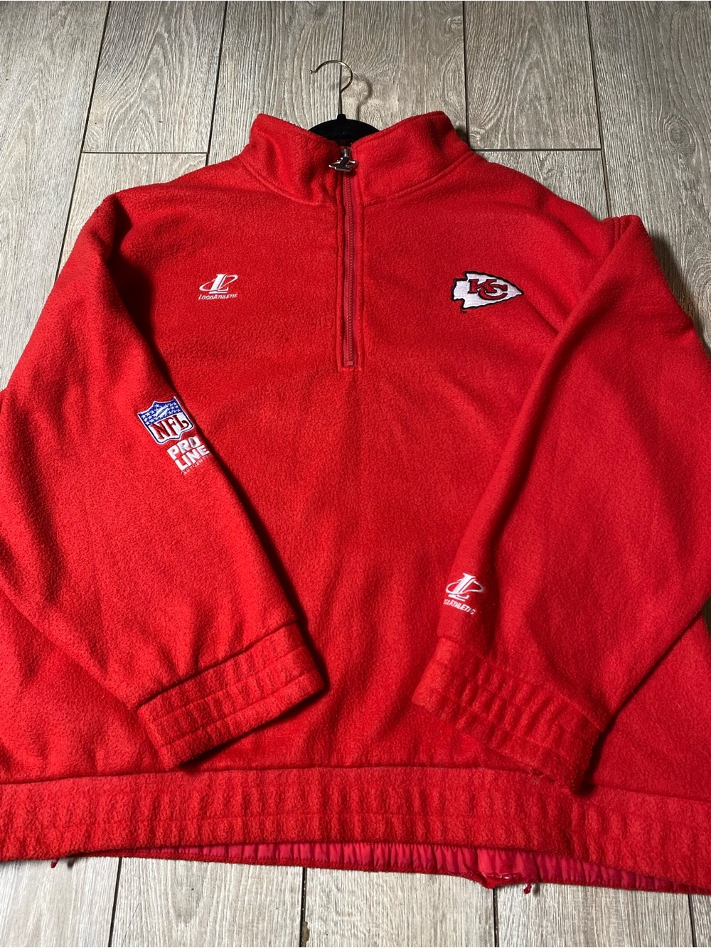 Vintage NFL Kansas City Chiefs Logo Athletic Red Quarter Zip Fleece Jacket XL